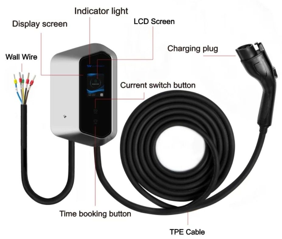 7KW 9KW 11KW 2.4 Lcd Kleurbeeldscherm Muur EV Chargers Ip54 110-240V