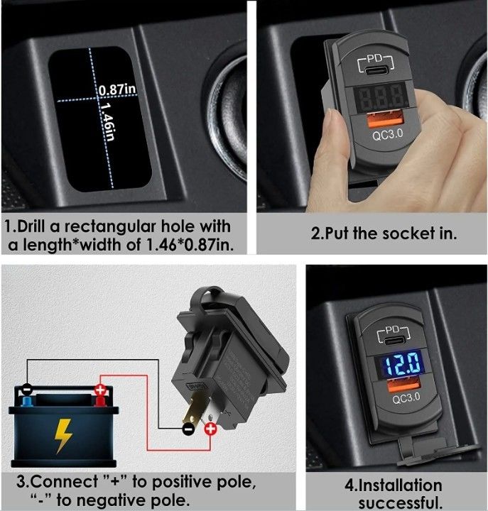 12v 24v usb oplader rocker schakelaar snel opladen stopcontact waterdicht snel dubbele pd qc3.0 voor auto's boot