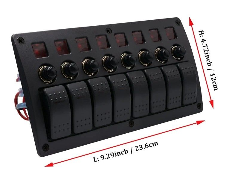 Aan- en af Aluminium Rocker Switch Panel Waterdicht 8 Gang 3 Pin Circuit Breaker Overload Protection