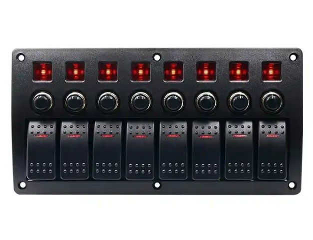 Aan- en af Aluminium Rocker Switch Panel Waterdicht 8 Gang 3 Pin Circuit Breaker Overload Protection