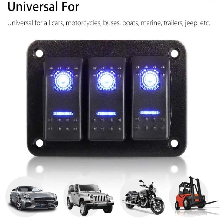DC 12V 24V Blauw LED achtergrondverlichting 3 Gang Aluminium 5 Pin ON Off Schakelaar Schakelaar Panel