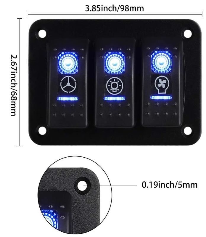 DC 12V 24V Blauw LED achtergrondverlichting 3 Gang Aluminium 5 Pin ON Off Schakelaar Schakelaar Panel