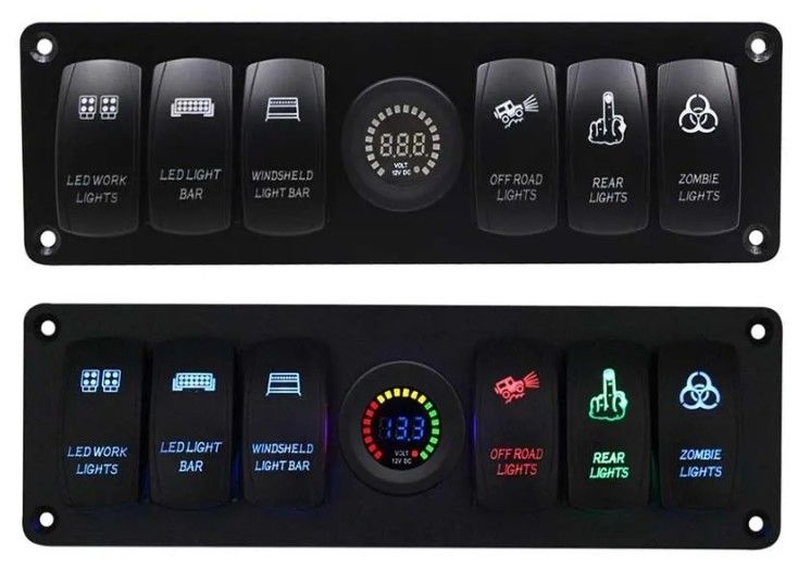 Kleur Voltmeter 6 Gang DC12V 24V Led On Off 5 PIN Rocker Switch Panel Voor Caravan Automotive Marine