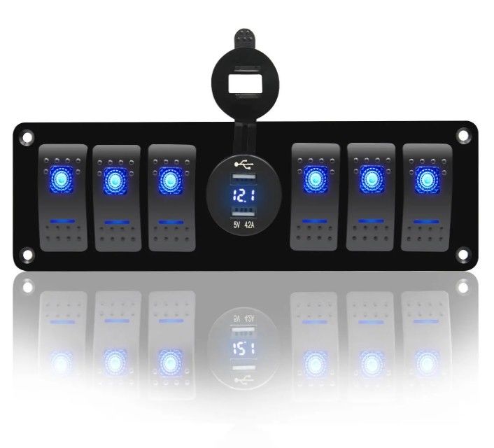 Kleur Voltmeter 6 Gang DC12V 24V Led On Off 5 PIN Rocker Switch Panel Voor Caravan Automotive Marine