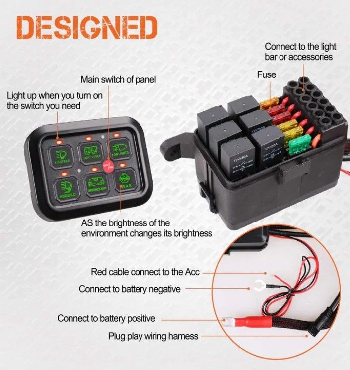 6 Gang 12V Led Switch Panel RGB Kit Automatisch Dimmable Universal Light Bar Controller Met APP