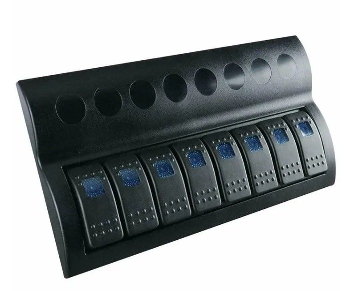 SCHLOSSBESCHRIKKING SCHUIFT PANEL 8 GANG met LED indicator ROCKER AUTO FUSES