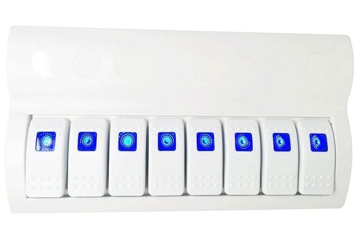 SCHLOSSBESCHRIKKING SCHUIFT PANEL 8 GANG met LED indicator ROCKER AUTO FUSES