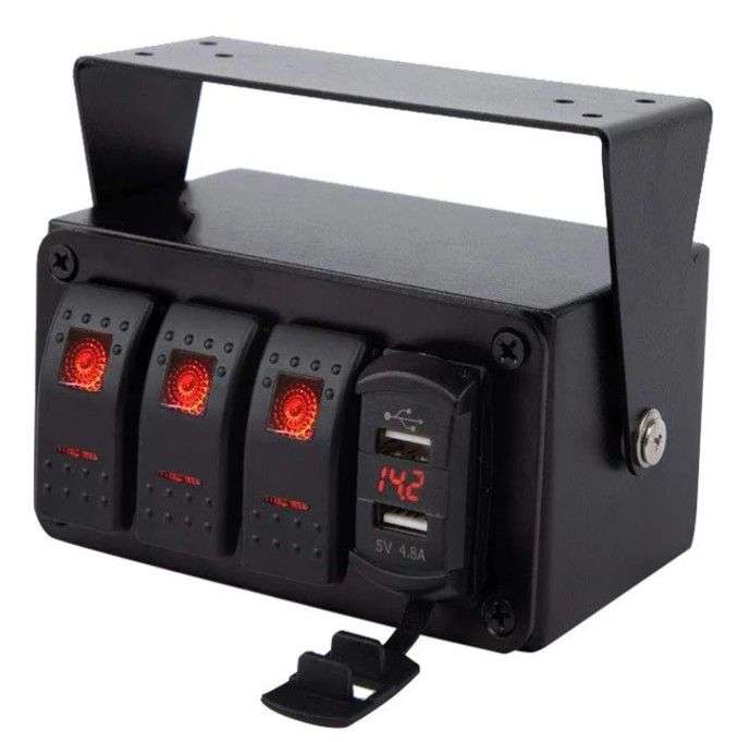DC12V 24V 3 Gang Rood LED Light Rocker Schakelaar Panel Box Met Dual 4.8A USB Charger Voltmeter Voor Auto Marine Trucks boten