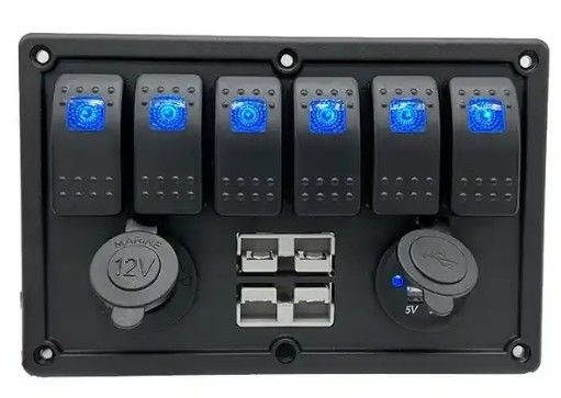 12V 8 Way Gang Rocker Switch Panel met W/ 50A Dual Anderson Plugs Accessory Power Socket & Dual USB