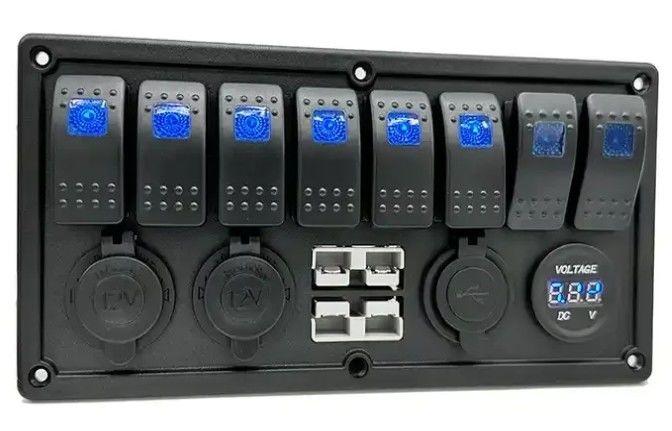 12V 8 Way Gang Rocker Switch Panel met W/ 50A Dual Anderson Plugs Accessory Power Socket & Dual USB