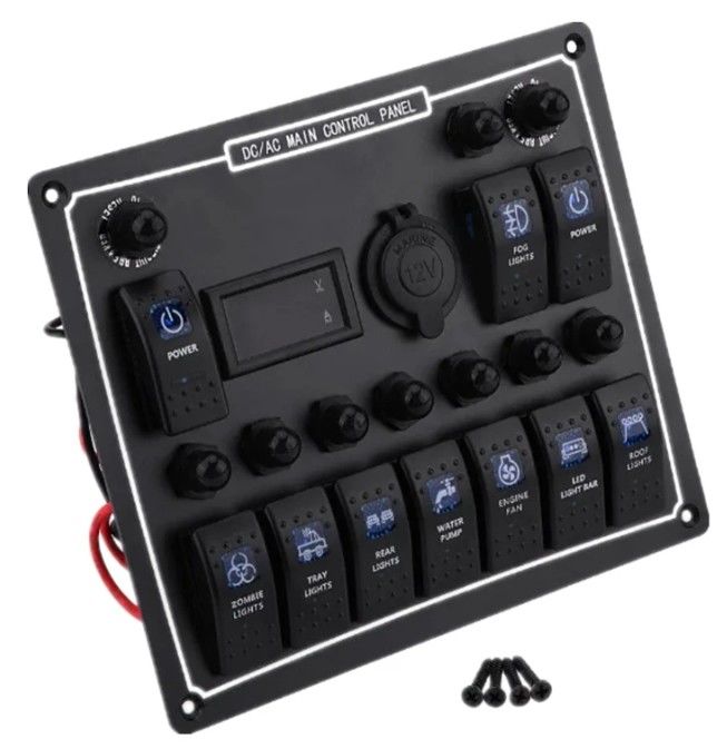 10 Gang Switch Panel USB Fast Dual Charger Socket Panel Met Licht Multi Function Boat Switch Panel Marine Power System