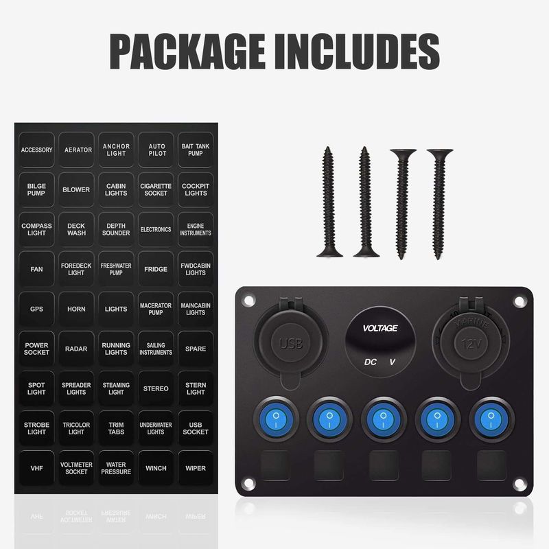 5 Gang Waterdicht Rocker Schakelaar Panel Met Dual USB Slot Socket Met Blauwe LED Lights