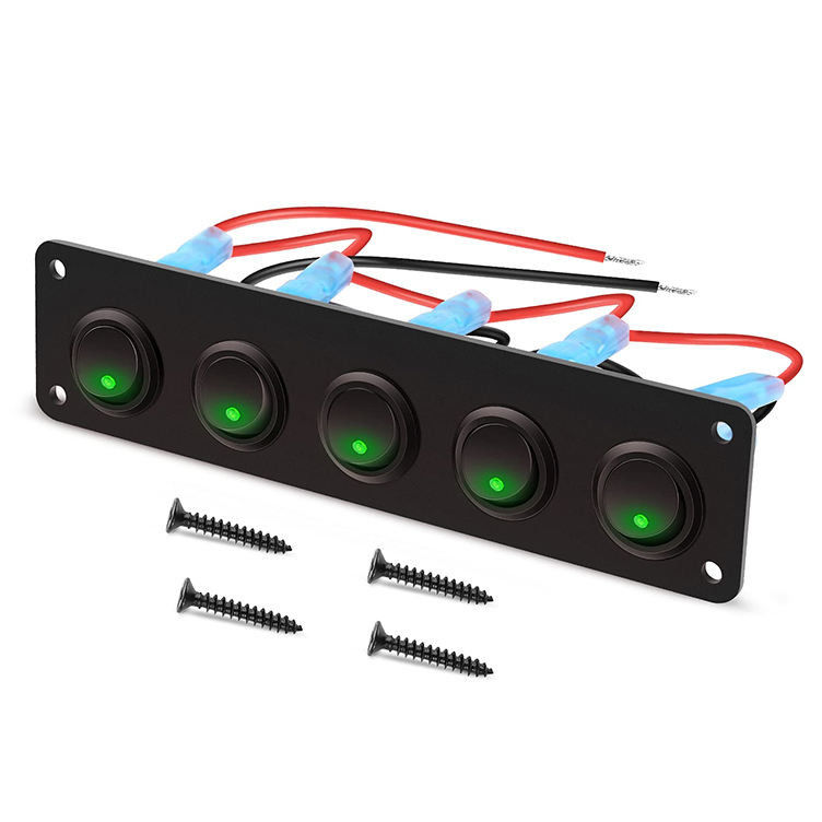 5 Gang Rocker Schakelaar Panel 20A 3 Pin On Off 12V Groene Schakelaar Schakelaar Voor Auto's Trucks boten