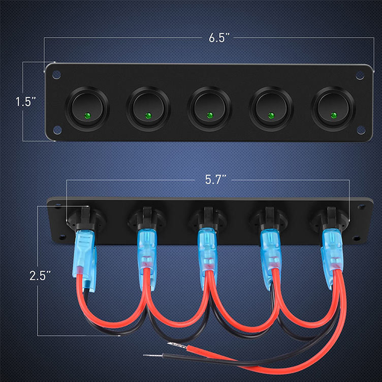 5 Gang Rocker Schakelaar Panel 20A 3 Pin On Off 12V Groene Schakelaar Schakelaar Voor Auto's Trucks boten