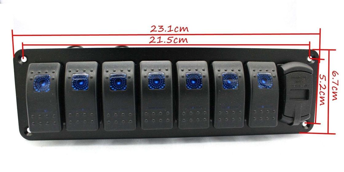 DC 12V 7 Gang Rocker Switch Panel met 4,8 Amp Dual USB Charger LED