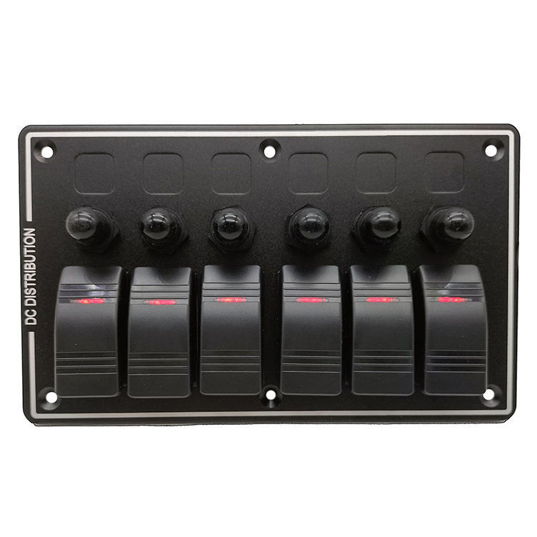 DC 12V 6 Gang Rocker Switch Panel met rood licht LED voor auto boot
