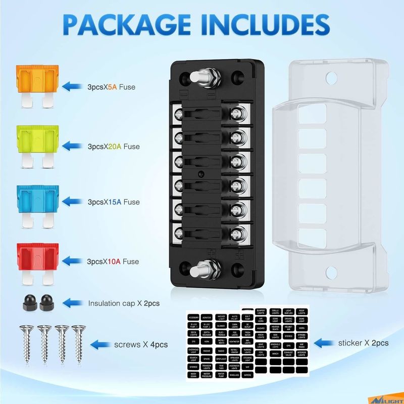 12V-24V DC 6 Way Fuse Block met negatieve bus Atc/Ato Standard Automotive Fuse Boxes